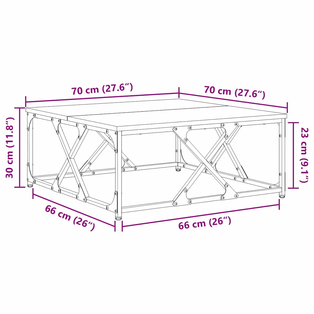 vidaXL Stolik kawowy Stare drewno 70 x 70 x 30 cm