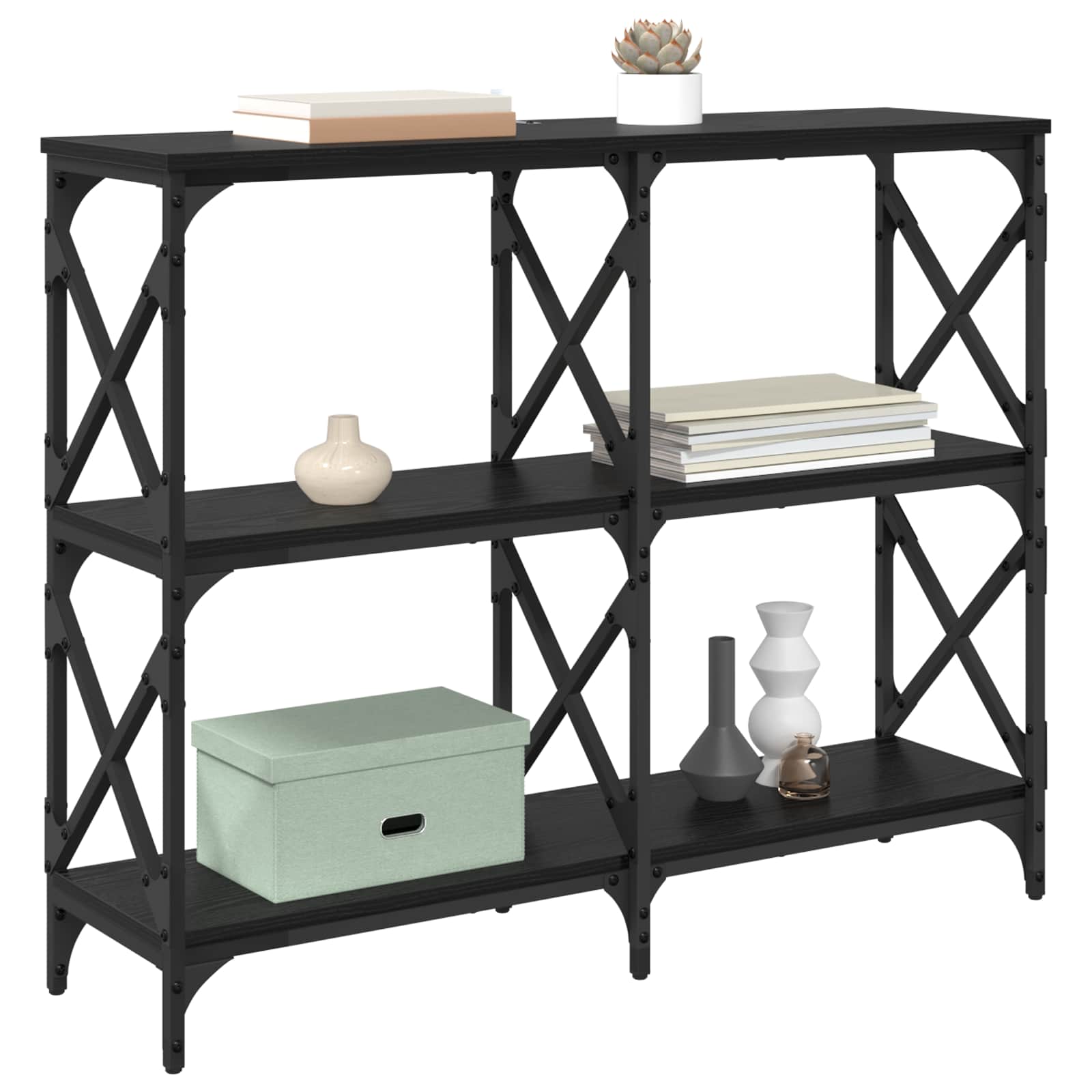 vidaXL Konsola Czarny Dąb 100 x 28 x 80,5 cm Materiał drewnopochodny