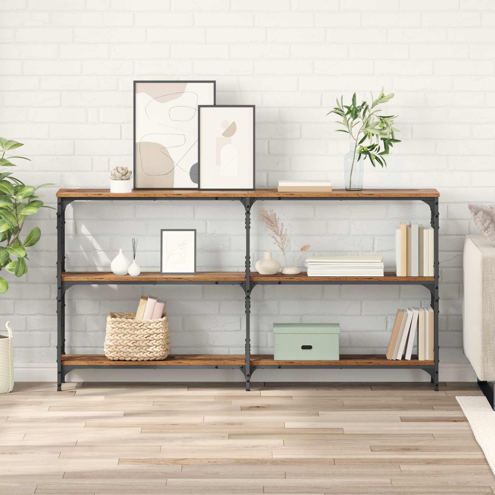 vidaXL Konsola Stare drewno 156 x 28 x 80,5 cm Materiał drewnopochodny