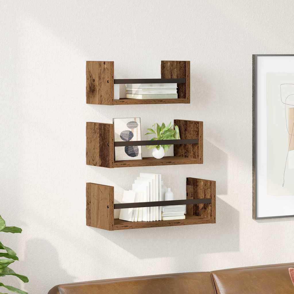 vidaXL Zestaw półek ściennych z półką 3 pcs Stare drewno 40x16x14cm