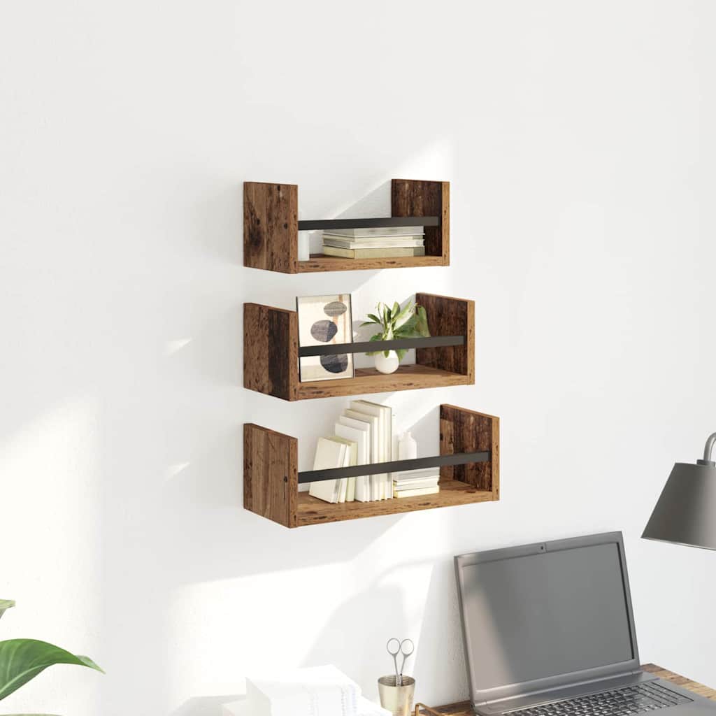 vidaXL Zestaw półek ściennych z półką 3 pcs Stare drewno 40x16x14cm