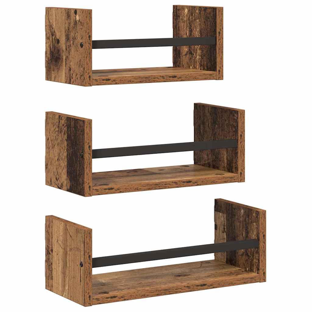 vidaXL Zestaw półek ściennych z półką 3 pcs Stare drewno 40x16x14cm