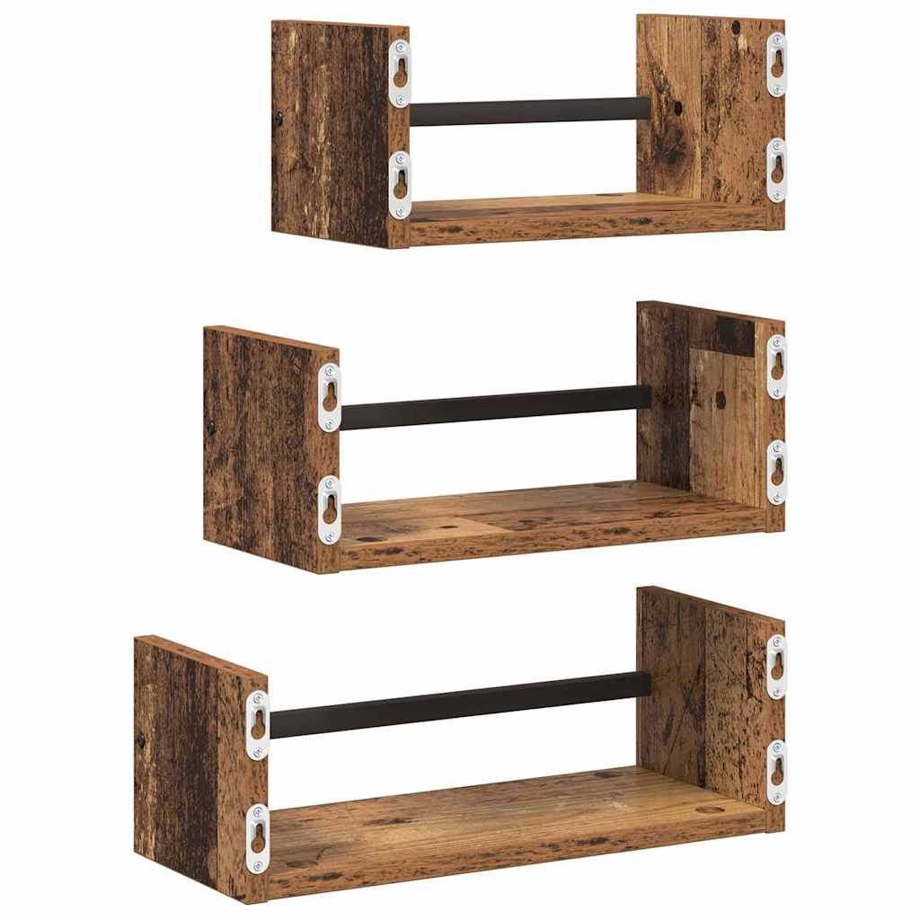 vidaXL Zestaw półek ściennych z półką 3 pcs Stare drewno 40x16x14cm