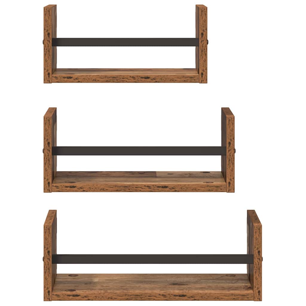 vidaXL Zestaw półek ściennych z półką 3 pcs Stare drewno 40x16x14cm