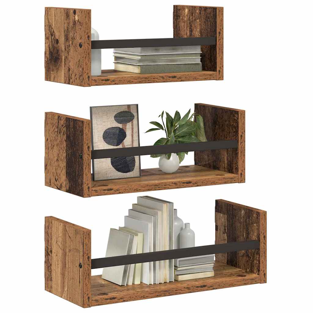 vidaXL Zestaw półek ściennych z półką 3 pcs Stare drewno 40x16x14cm