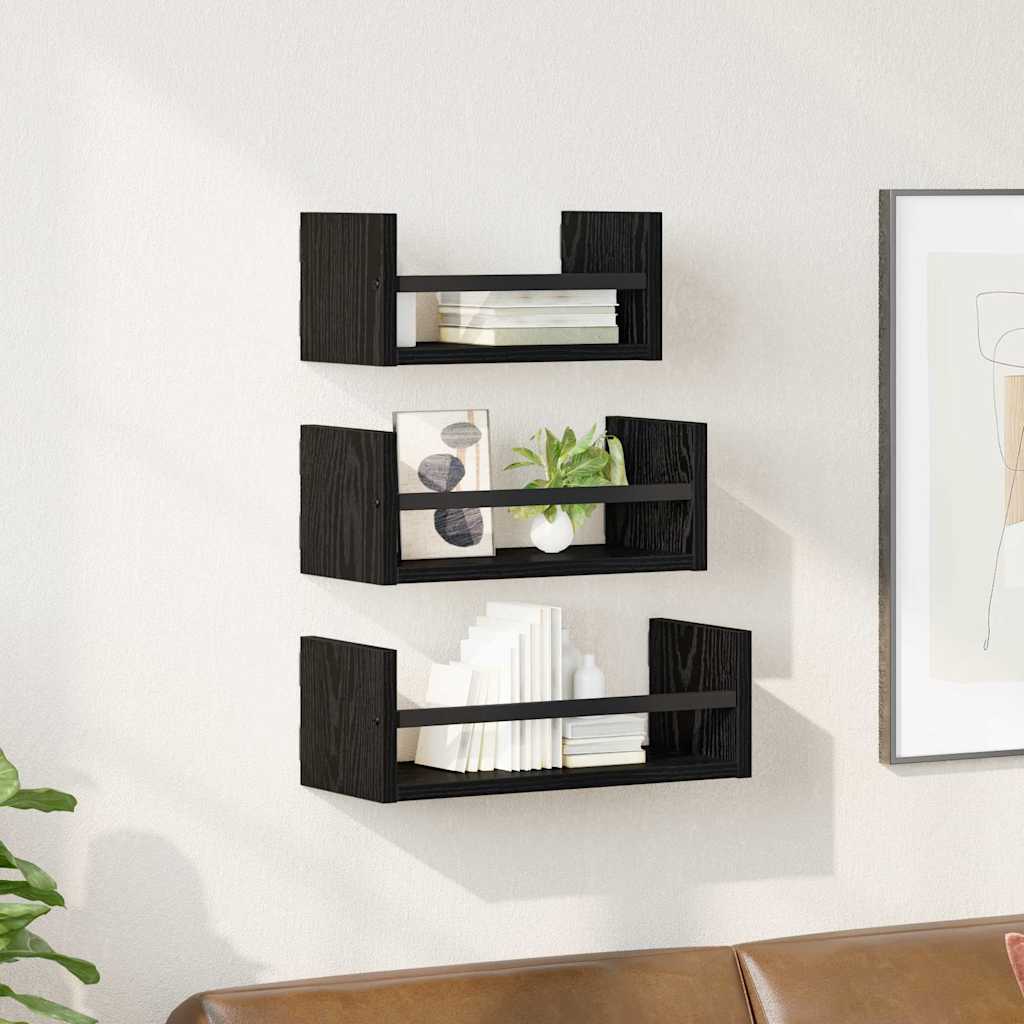 vidaXL Zestaw półek ściennych z półką 3 pcs Czarny Dąb 40x16x14cm