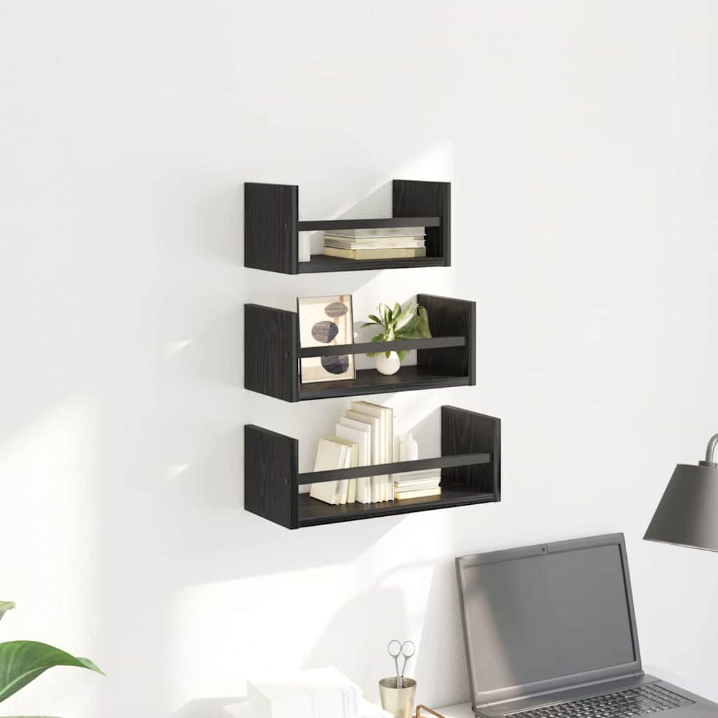 vidaXL Zestaw półek ściennych z półką 3 pcs Czarny Dąb 40x16x14cm