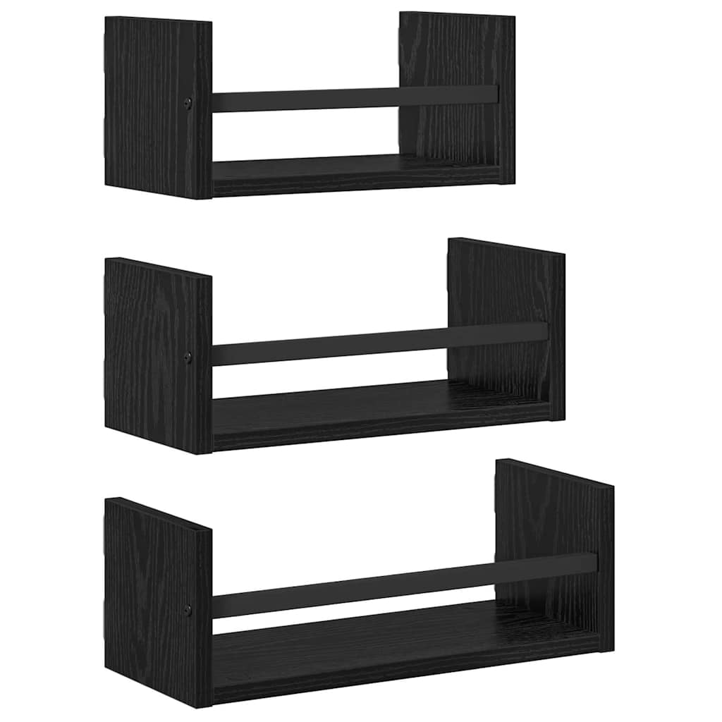 vidaXL Zestaw półek ściennych z półką 3 pcs Czarny Dąb 40x16x14cm