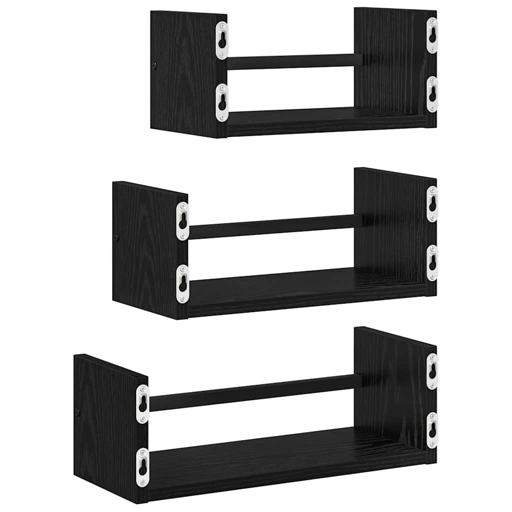vidaXL Zestaw półek ściennych z półką 3 pcs Czarny Dąb 40x16x14cm