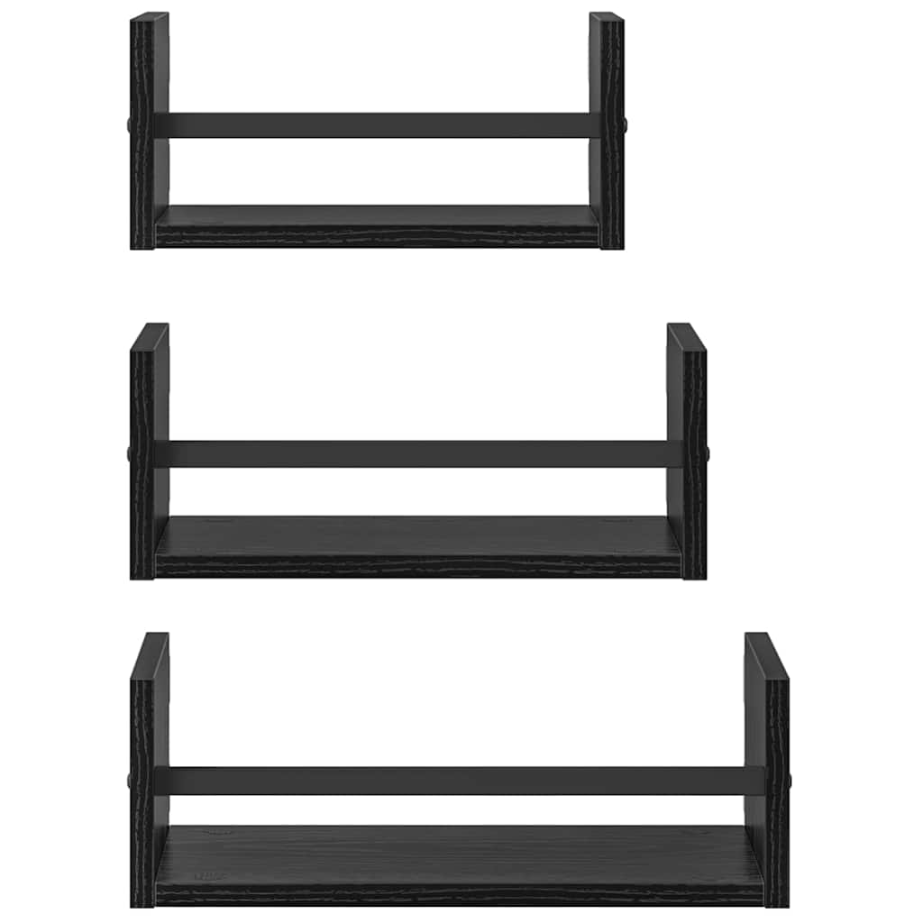 vidaXL Zestaw półek ściennych z półką 3 pcs Czarny Dąb 40x16x14cm