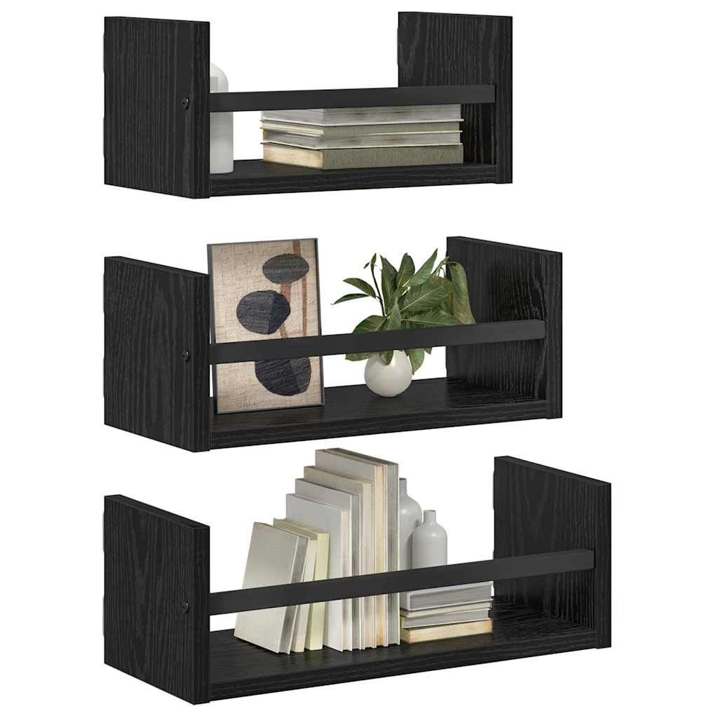 vidaXL Zestaw półek ściennych z półką 3 pcs Czarny Dąb 40x16x14cm
