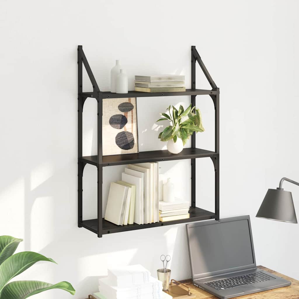vidaXL Półka ścienna z półką Czarny Dąb 60 x 21 x 78,5 cm