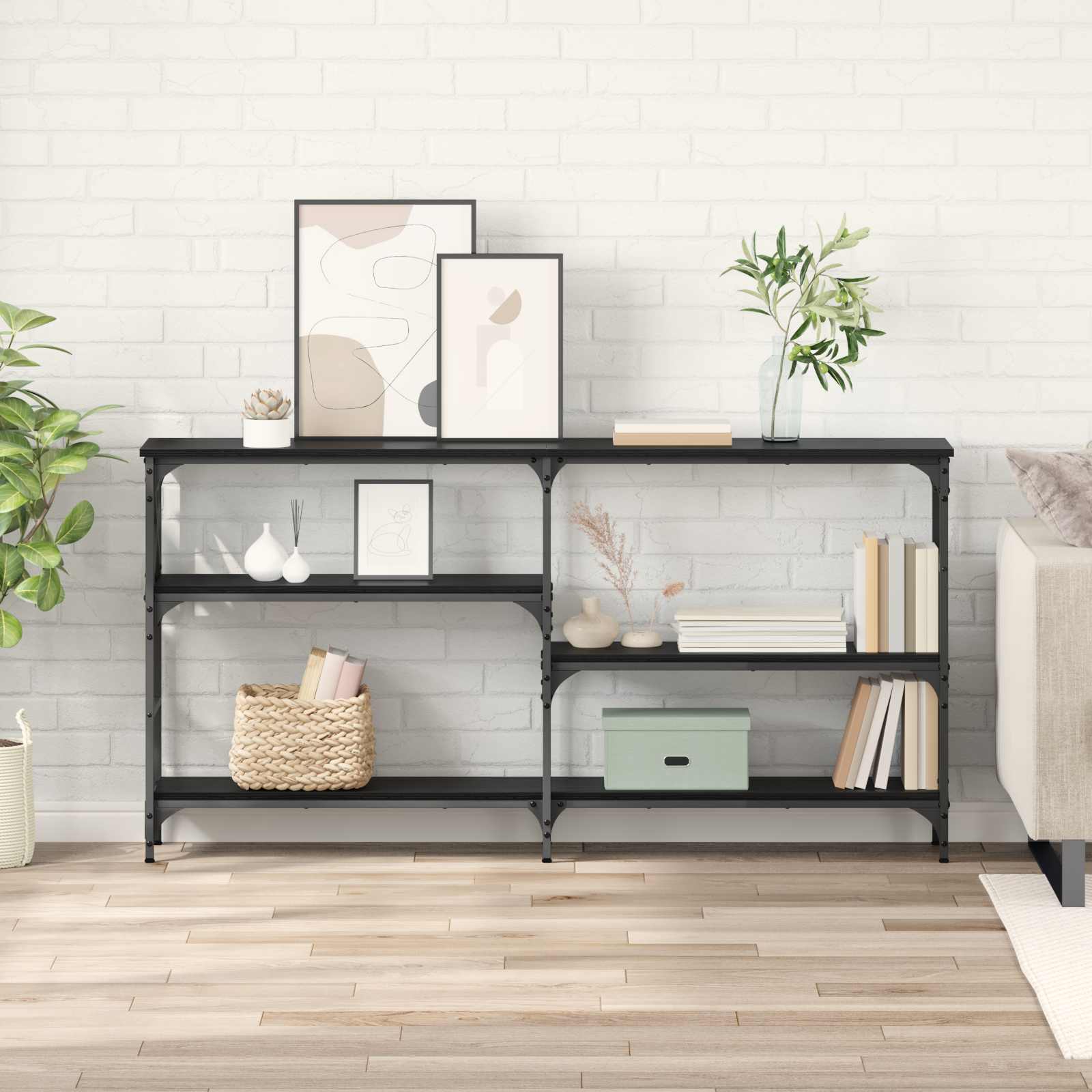 vidaXL Konsola Czarny Dąb 150 x 29 x 76,5 cm Materiał drewnopochodny
