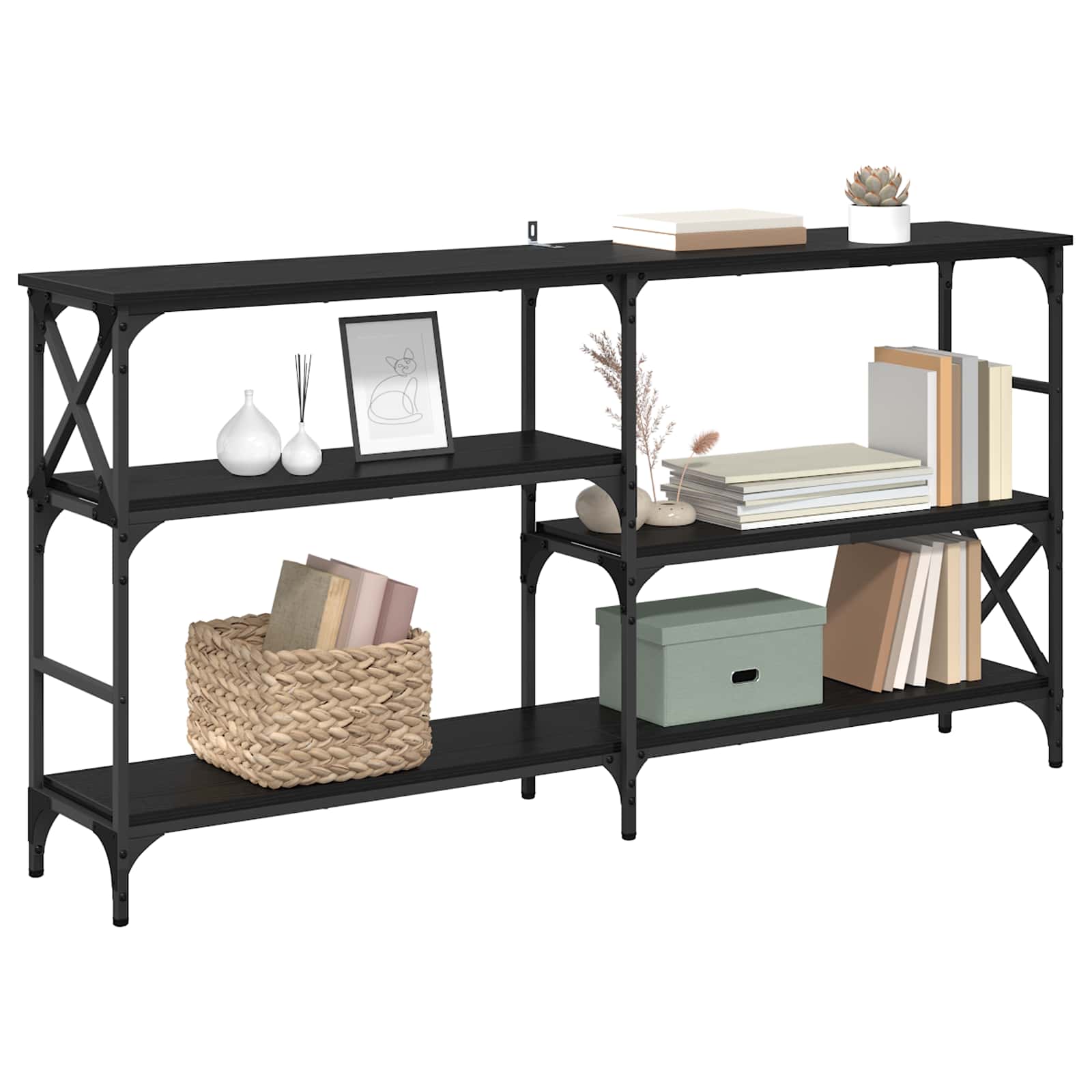 vidaXL Konsola Czarny Dąb 150 x 29 x 76,5 cm Materiał drewnopochodny