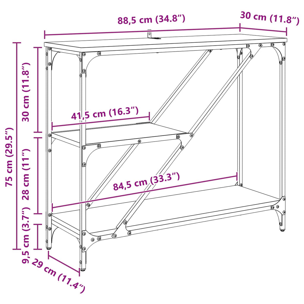 vidaXL Konsola Stare drewno 88,5 x 30 x 75 cm Drewno inżynieryjne