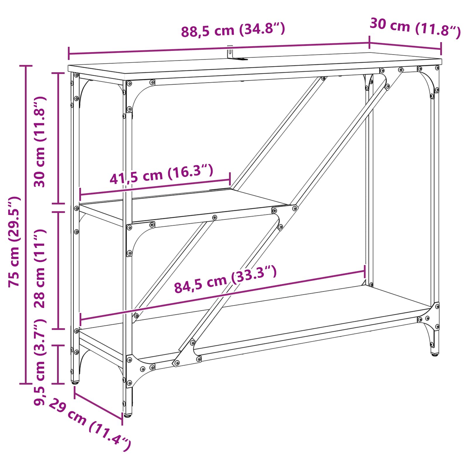 vidaXL Konsola Stare drewno 88,5 x 30 x 75 cm Drewno inżynieryjne
