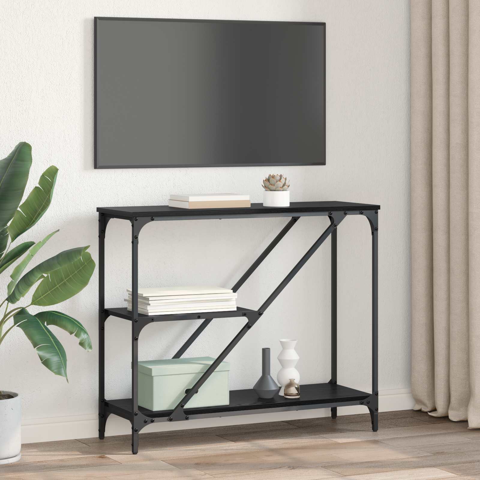 vidaXL Konsola Czarny Dąb 88,5 x 30 x 75 cm Materiał drewnopochodny
