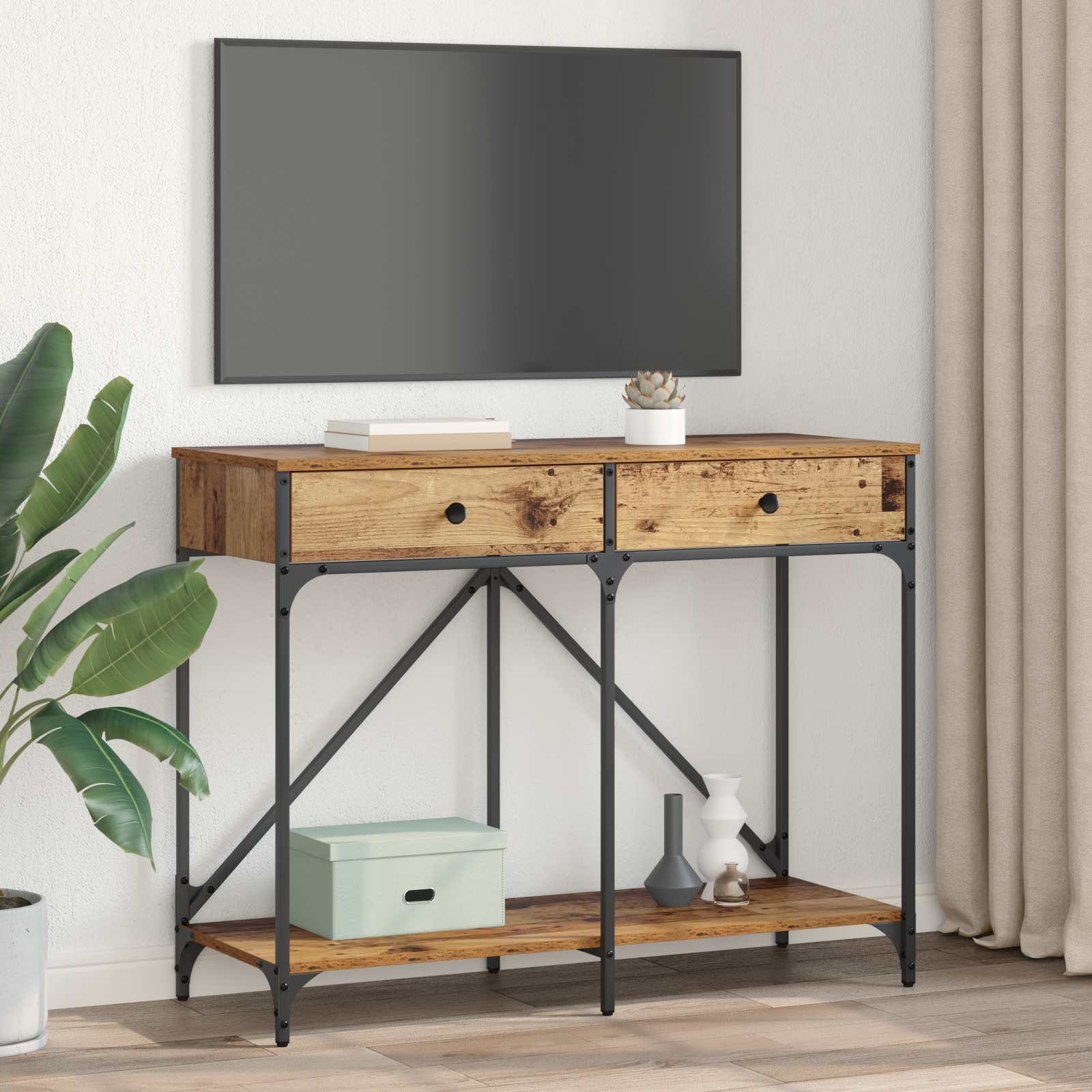 vidaXL Konsola Stare drewno 100 x 39 x 78,5 cm Materiał drewnopochodny