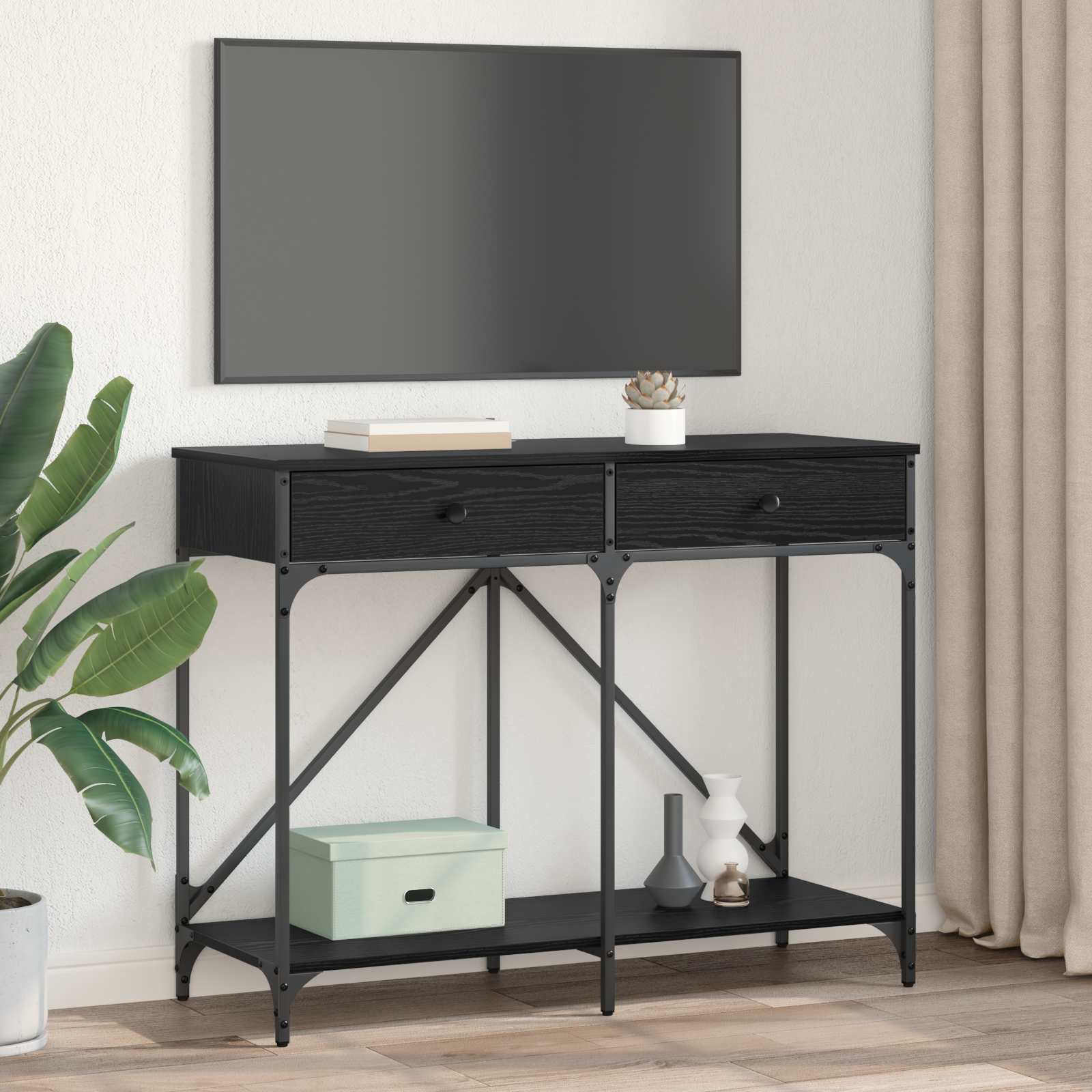 vidaXL Konsola Czarny Dąb 100 x 39 x 78,5 cm Materiał drewnopochodny