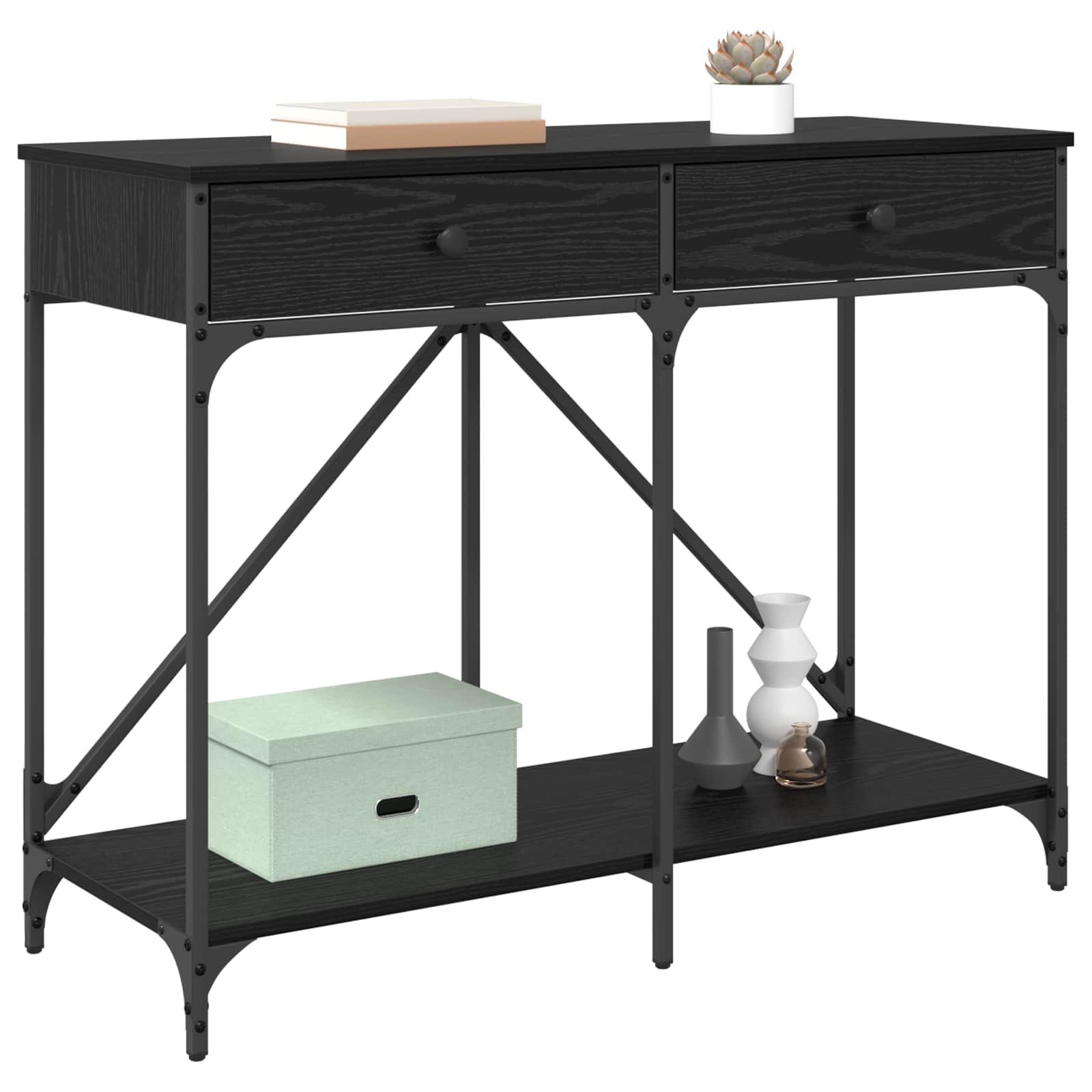 vidaXL Konsola Czarny Dąb 100 x 39 x 78,5 cm Materiał drewnopochodny
