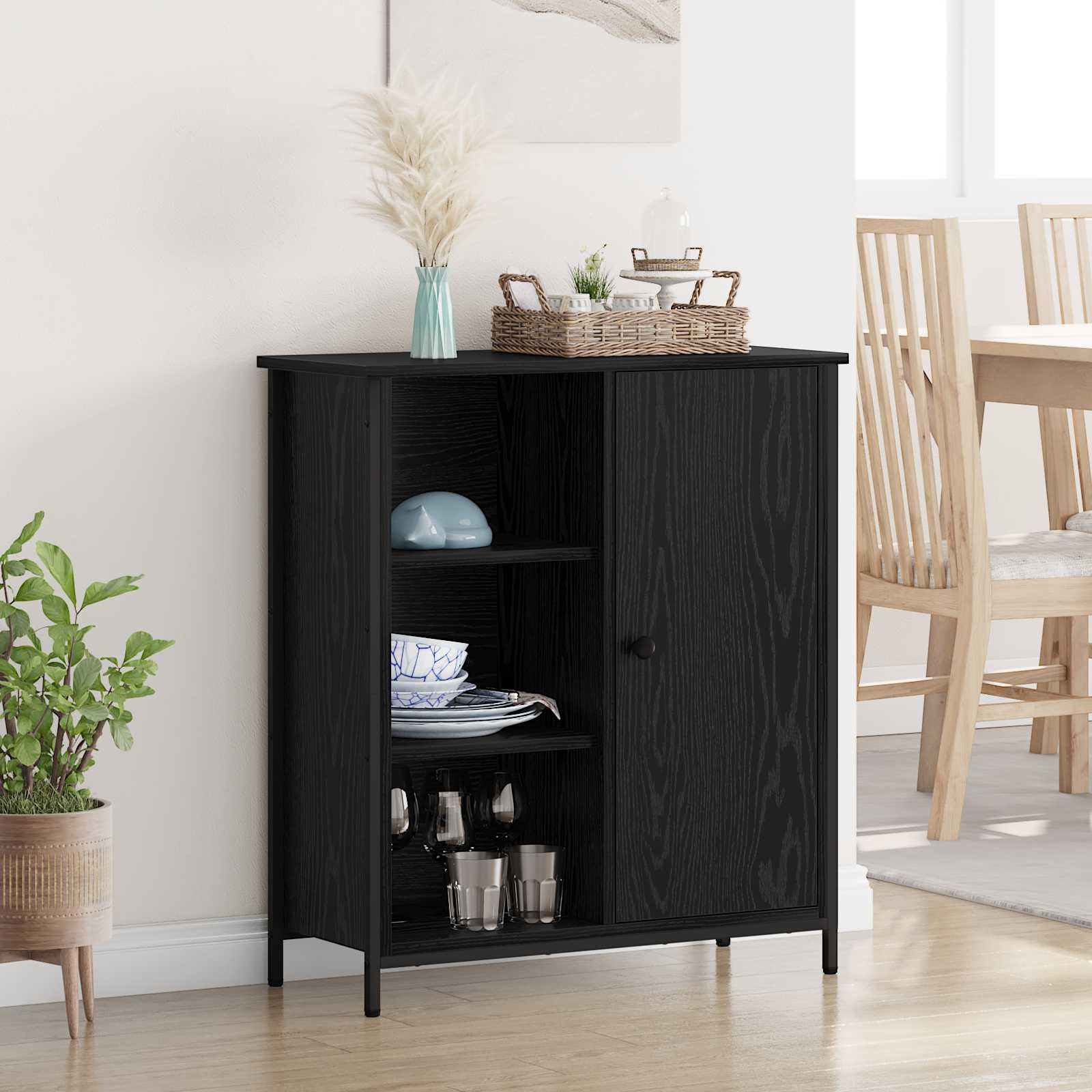 vidaXL Bufet Czarny Dąb 70 x 30 x 80 cm Materiał drewnopochodny