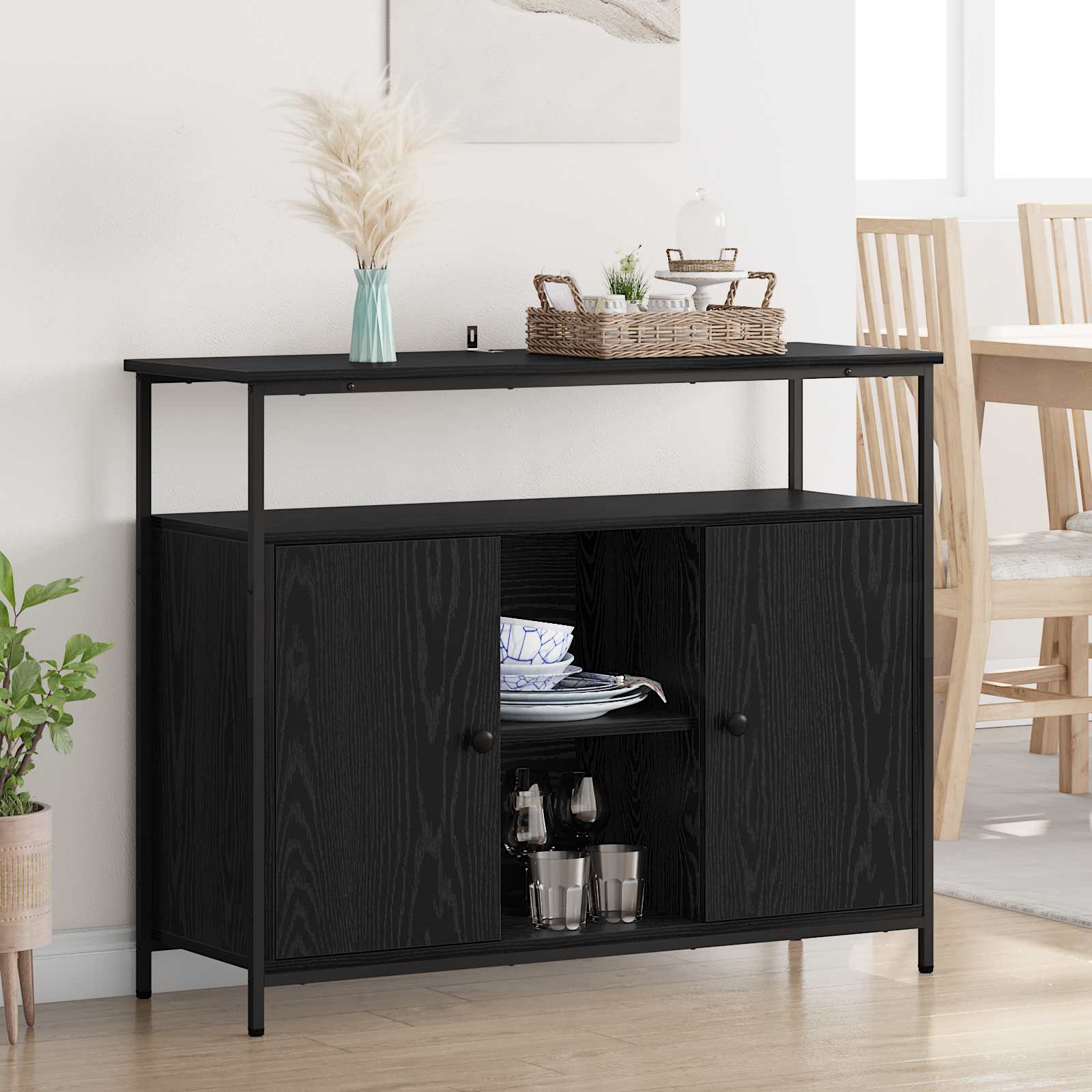vidaXL Bufet Czarny Dąb 100 x 35 x 80 cm Materiał drewnopochodny