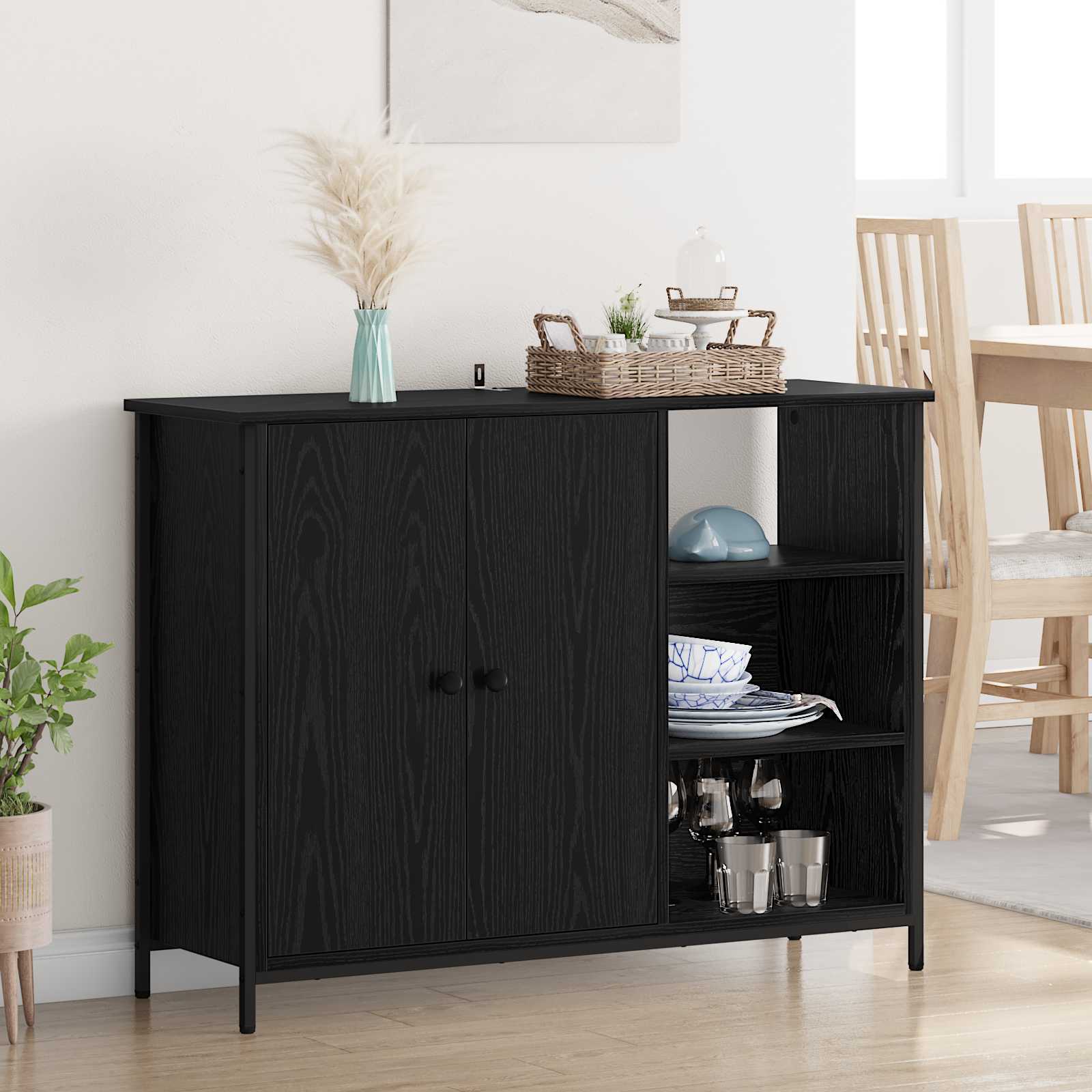 vidaXL Bufet Czarny Dąb 100 x 33 x 75 cm Materiał drewnopochodny
