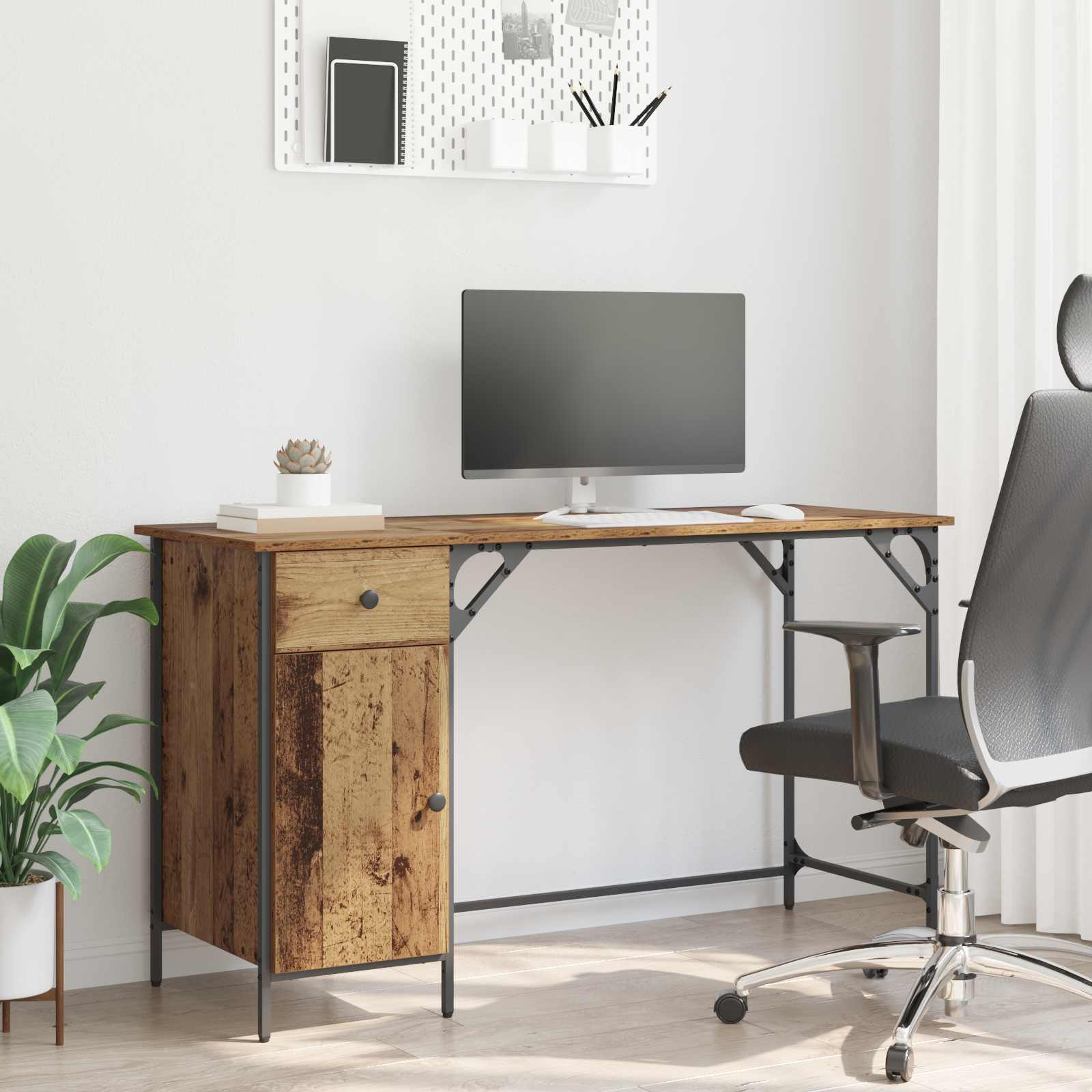 vidaXL Biurko komputerowe z szufladą Stare drewno 131 x 48 x 75 cm
