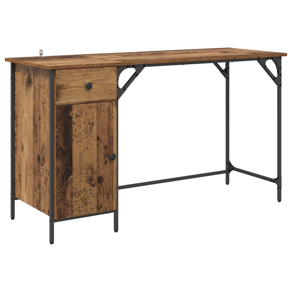 vidaXL Biurko komputerowe z szufladą Stare drewno 131 x 48 x 75 cm