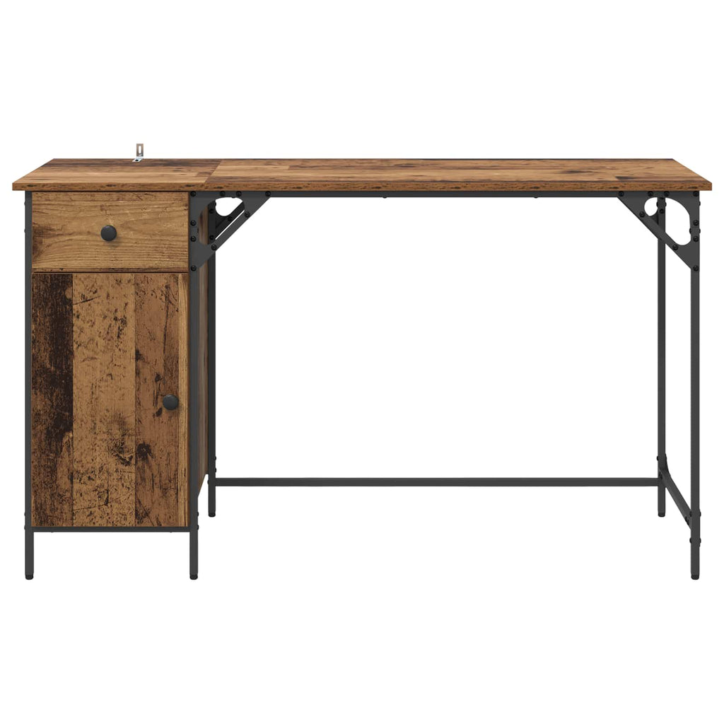 vidaXL Biurko komputerowe z szufladą Stare drewno 131 x 48 x 75 cm