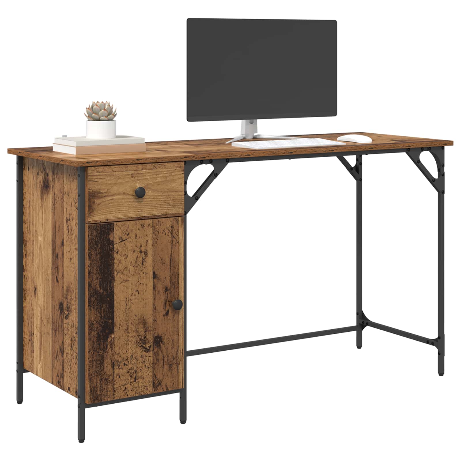 vidaXL Biurko komputerowe z szufladą Stare drewno 131 x 48 x 75 cm