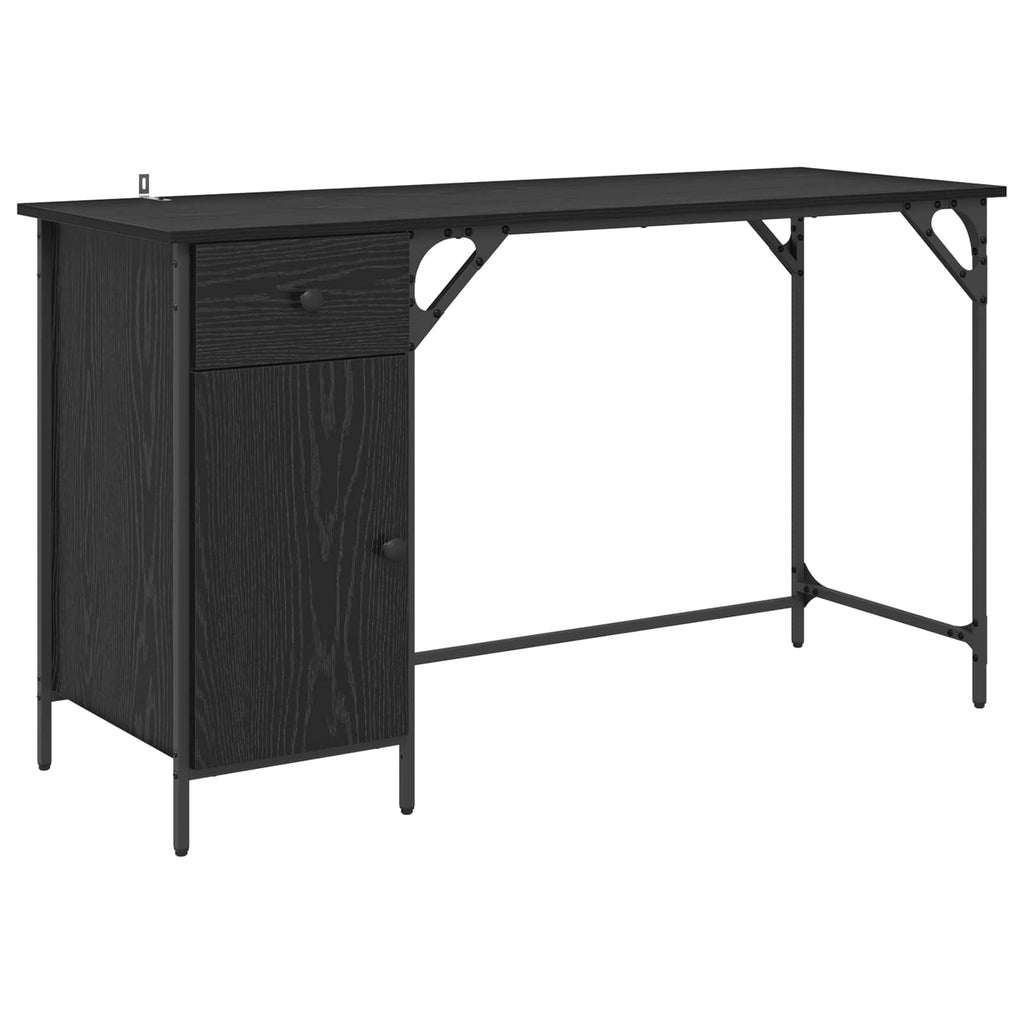 vidaXL Biurko komputerowe z szufladą Czarny Dąb 131 x 48 x 75 cm