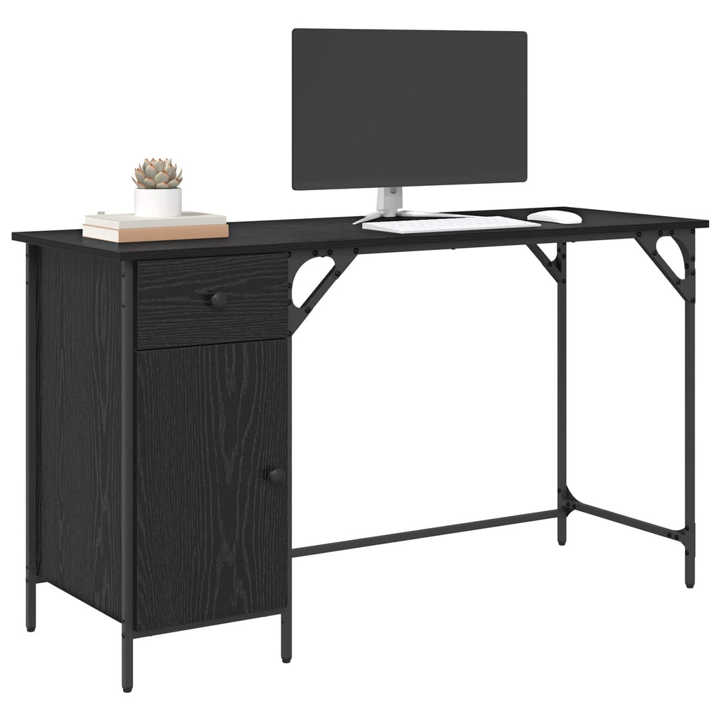 vidaXL Biurko komputerowe z szufladą Czarny Dąb 131 x 48 x 75 cm