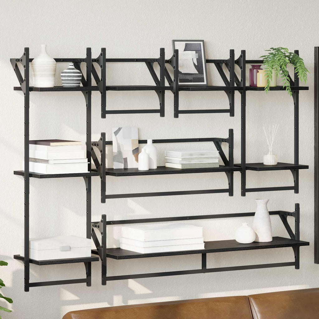 vidaXL Zestaw półek ściennych 6 pcs Czarny Dąb 100 x 25 x 30 cm
