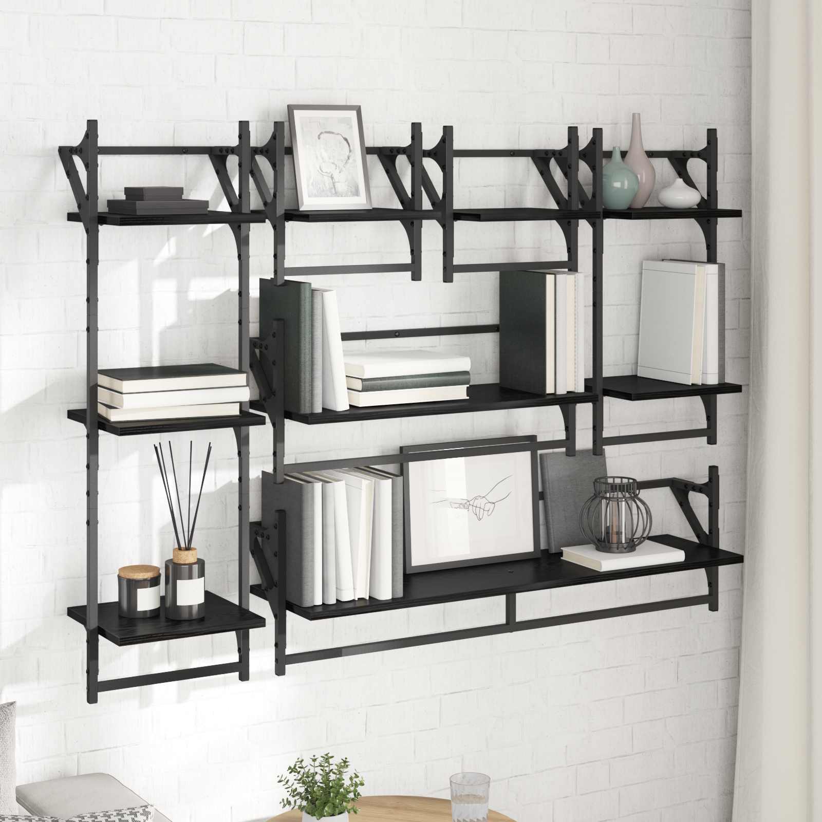 vidaXL Zestaw półek ściennych 6 pcs Czarny Dąb 100 x 25 x 30 cm