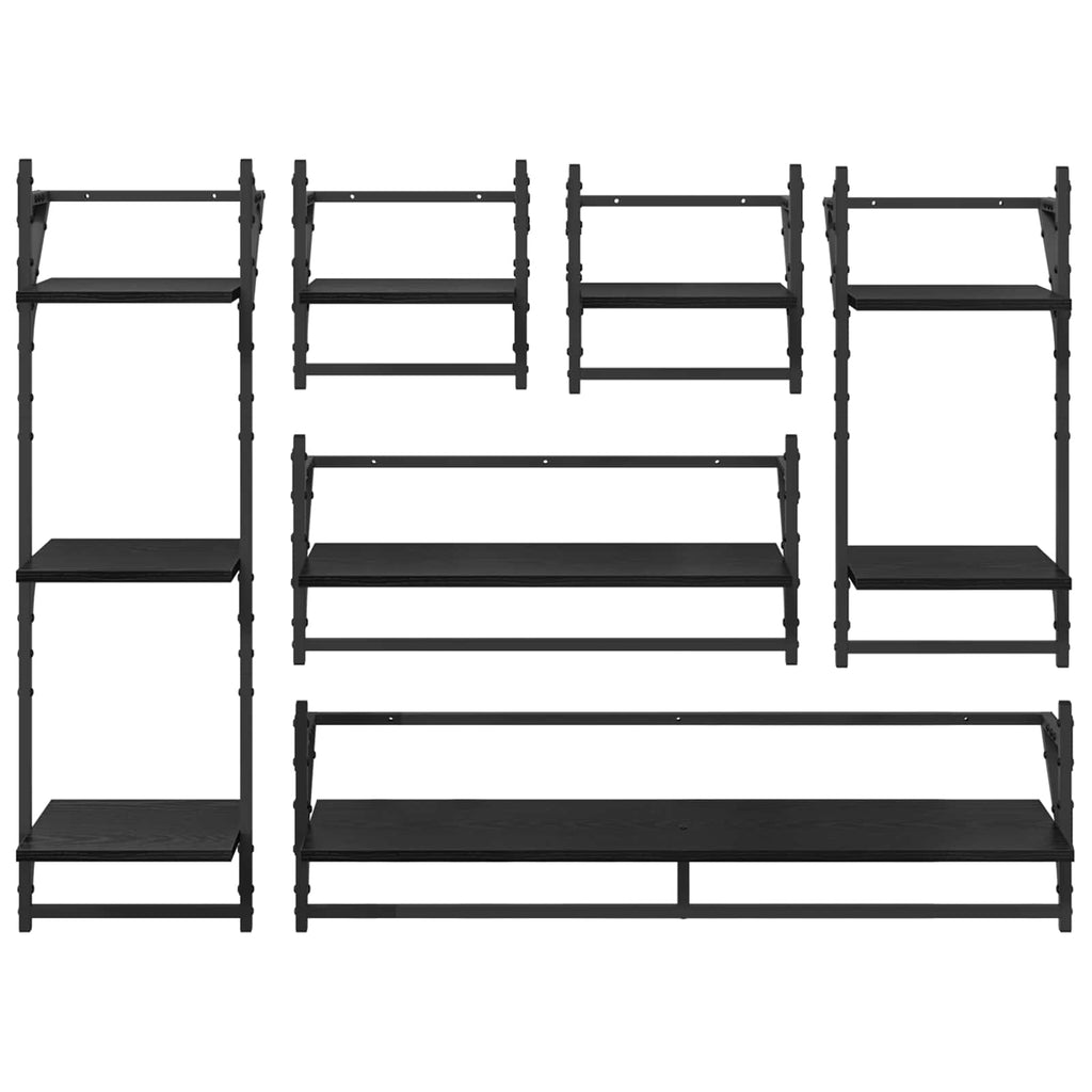 vidaXL Zestaw półek ściennych 6 pcs Czarny Dąb 100 x 25 x 30 cm