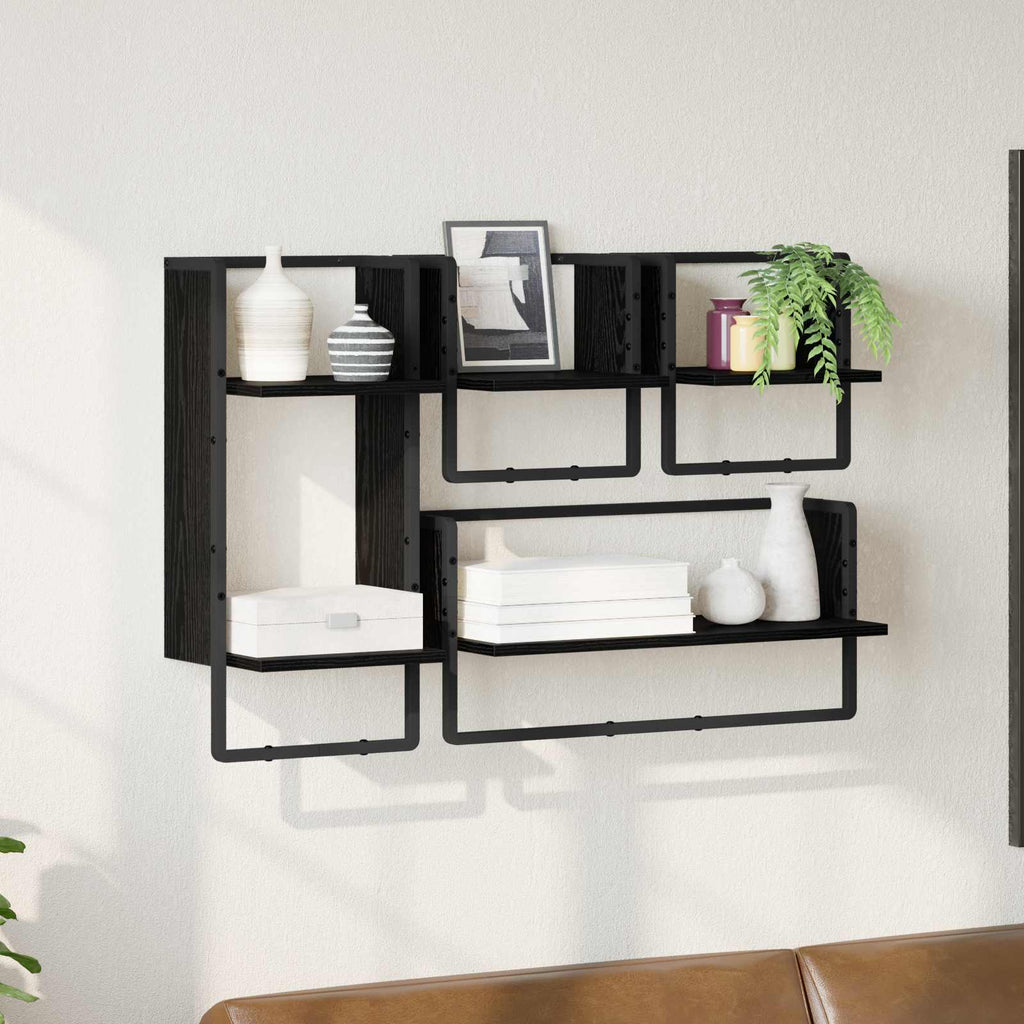vidaXL Zestaw półek ściennych z półką 4 pcs Czarny Dąb 65 x 25 x 30 cm