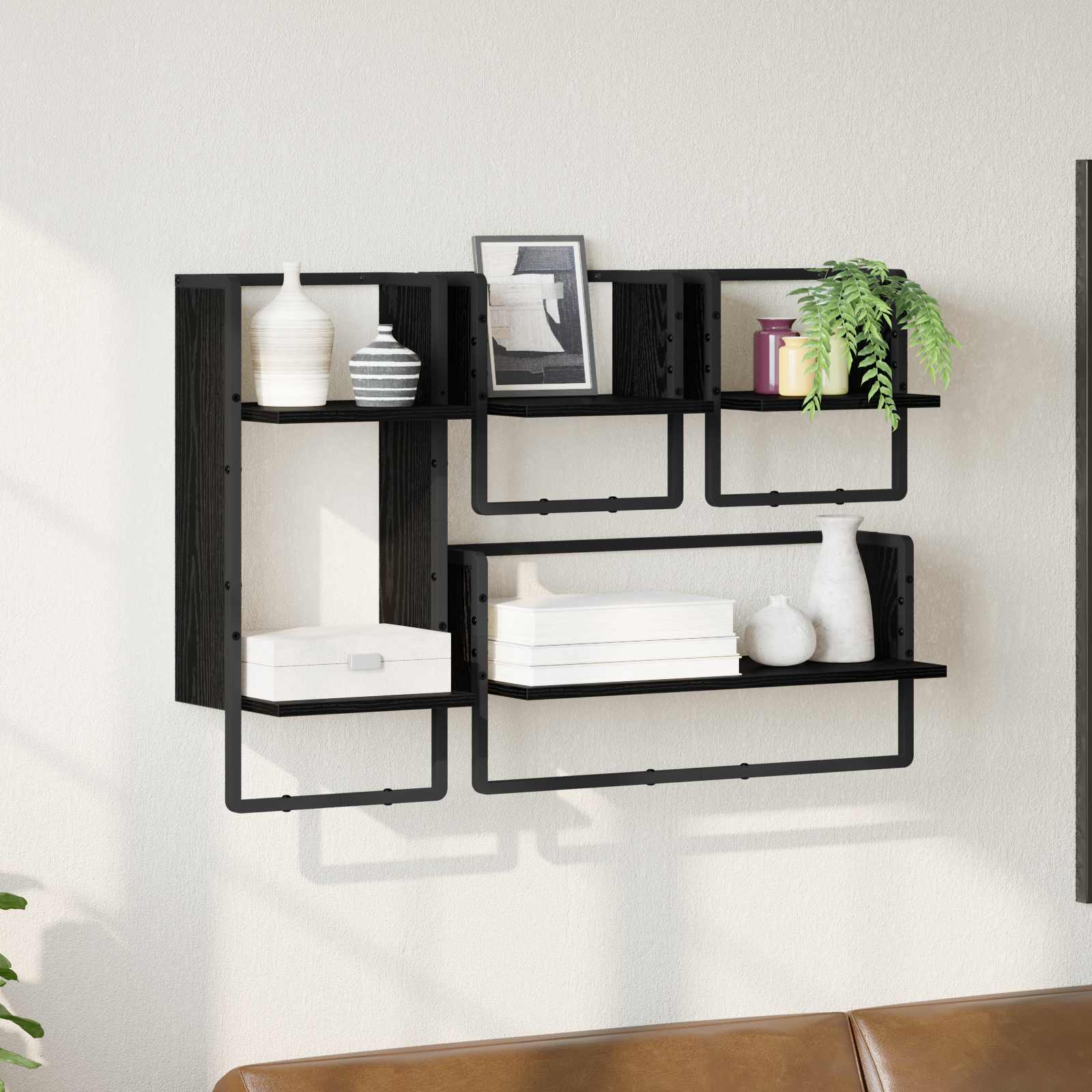 vidaXL Zestaw półek ściennych z półką 4 pcs Czarny Dąb 65 x 25 x 30 cm