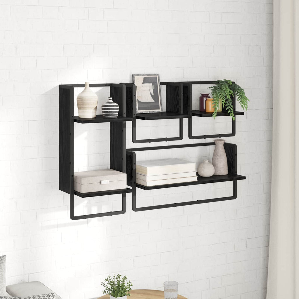 vidaXL Zestaw półek ściennych z półką 4 pcs Czarny Dąb 65 x 25 x 30 cm