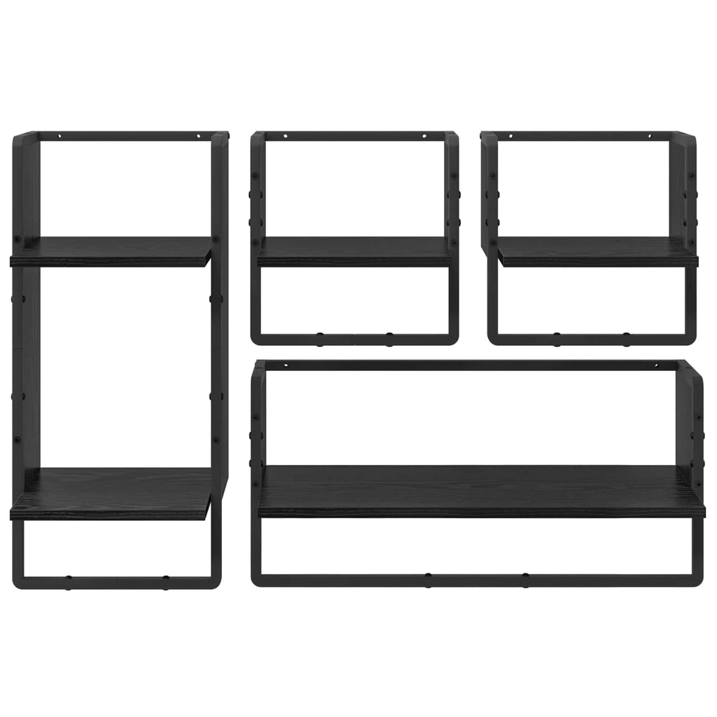 vidaXL Zestaw półek ściennych z półką 4 pcs Czarny Dąb 65 x 25 x 30 cm