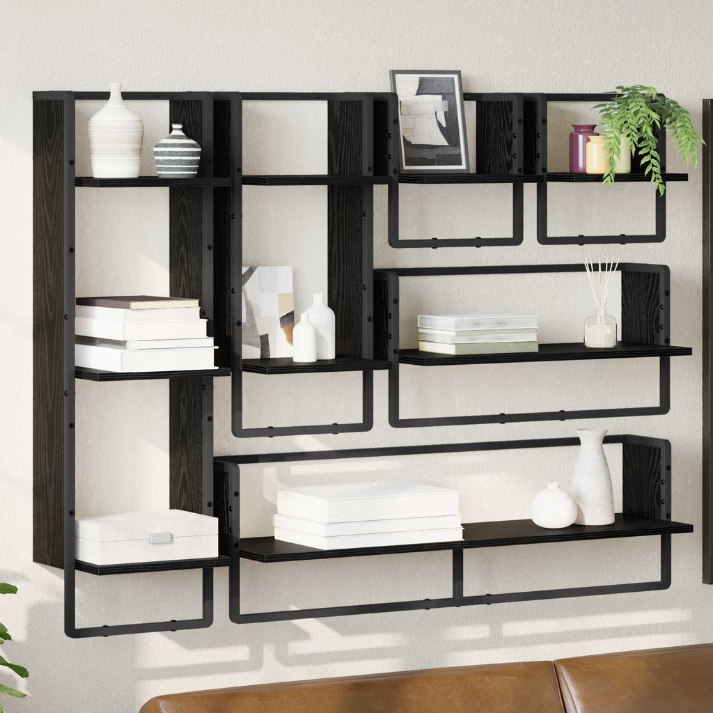 vidaXL Zestaw półek ściennych 6 pcs Czarny Dąb 100 x 25 x 30 cm
