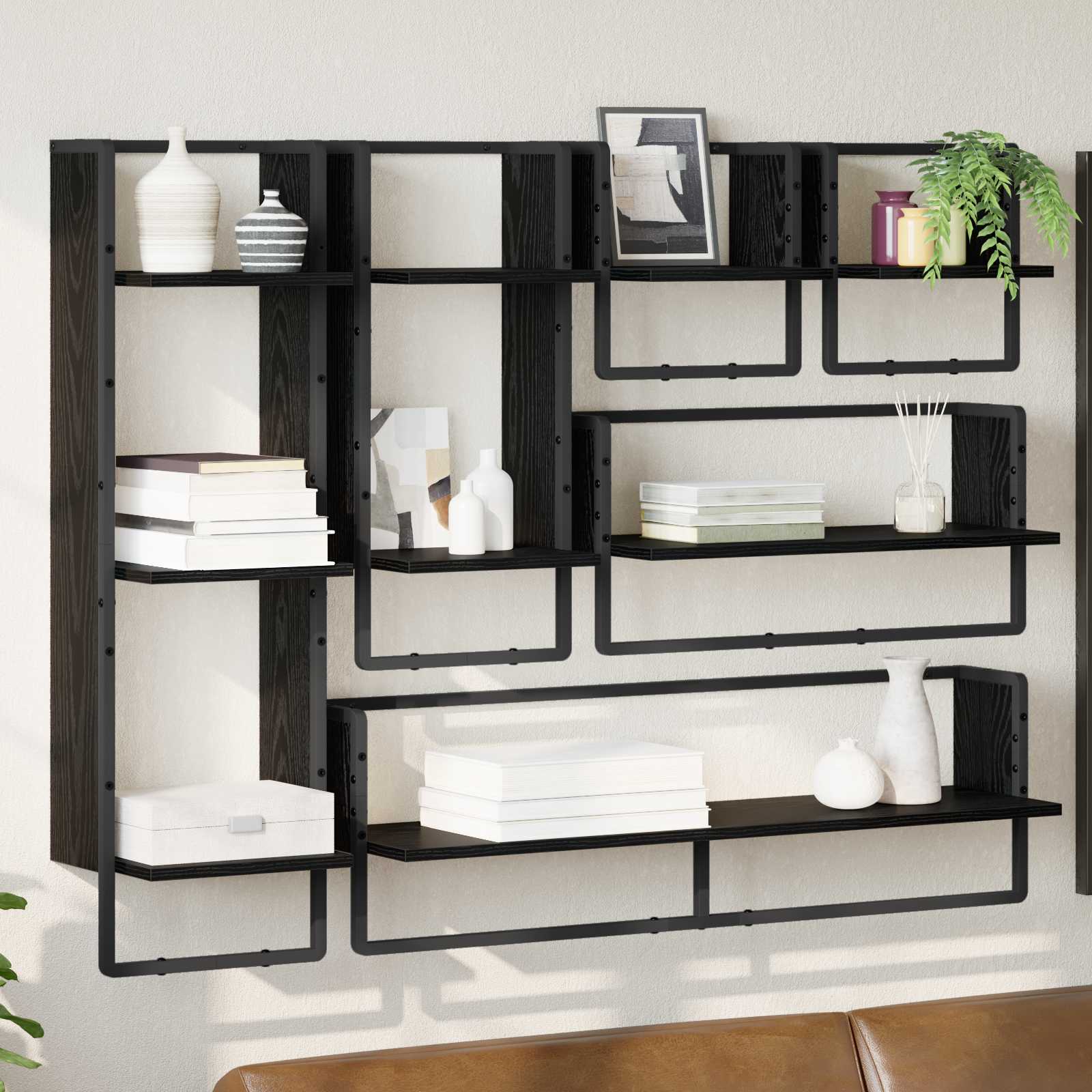 vidaXL Zestaw półek ściennych 6 pcs Czarny Dąb 100 x 25 x 30 cm