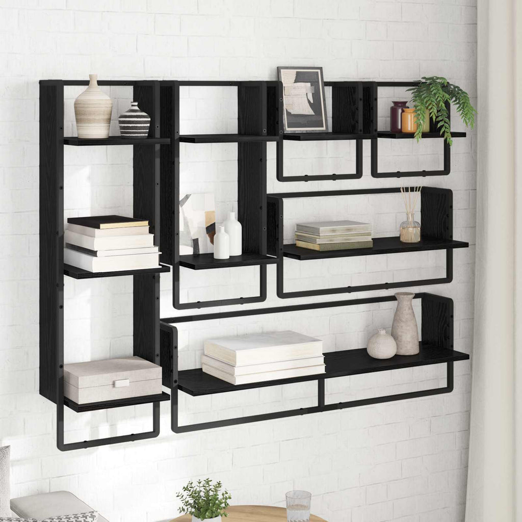vidaXL Zestaw półek ściennych 6 pcs Czarny Dąb 100 x 25 x 30 cm