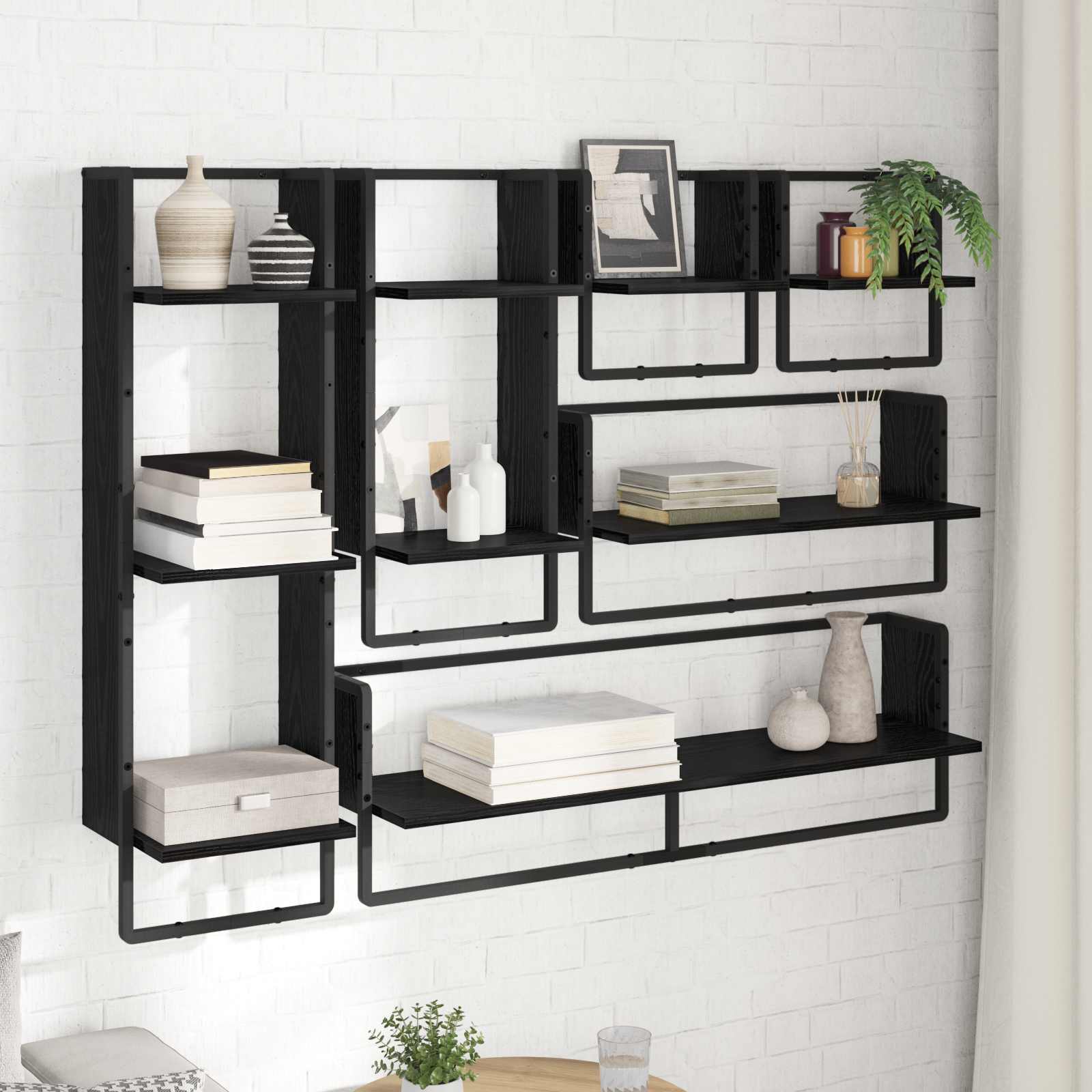 vidaXL Zestaw półek ściennych 6 pcs Czarny Dąb 100 x 25 x 30 cm