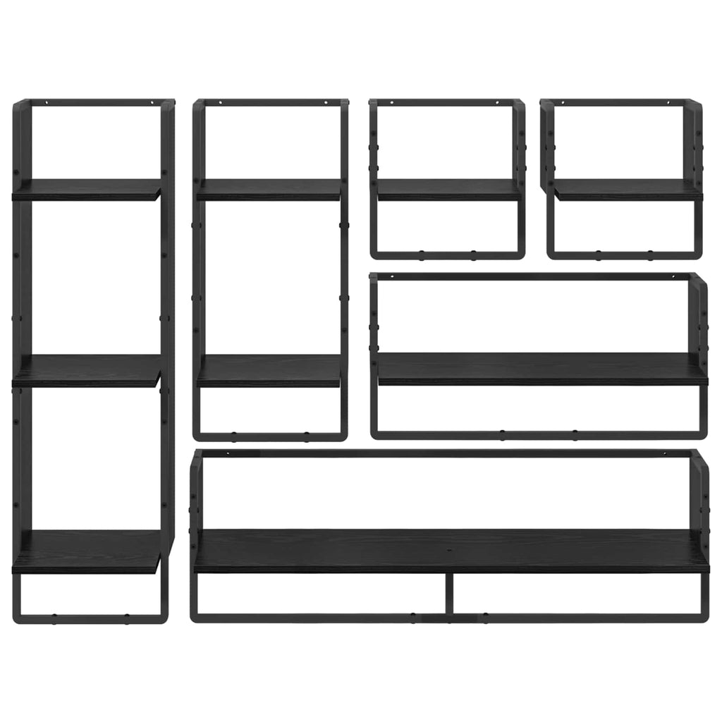 vidaXL Zestaw półek ściennych 6 pcs Czarny Dąb 100 x 25 x 30 cm