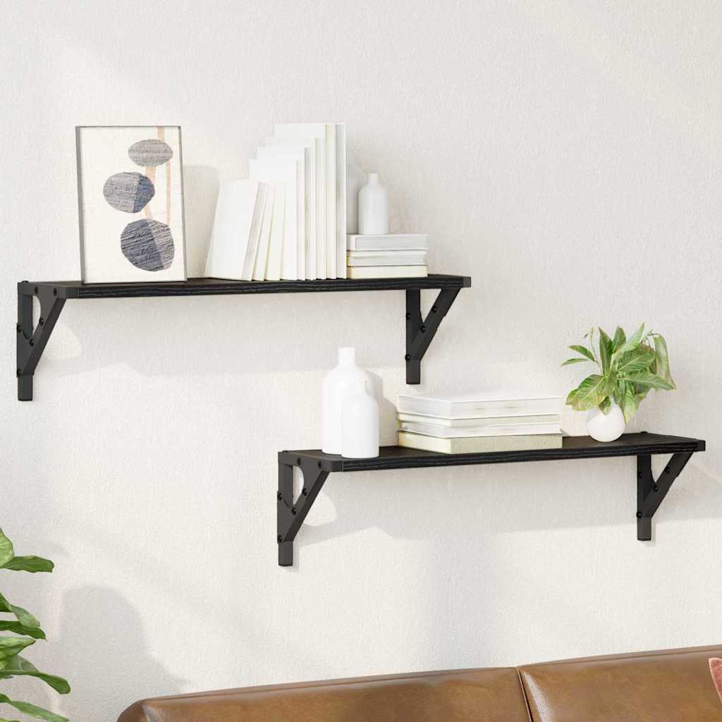 vidaXL Półki ścienne z półką 2 pcs Czarny Dąb 60 x 15 x 15,5 cm