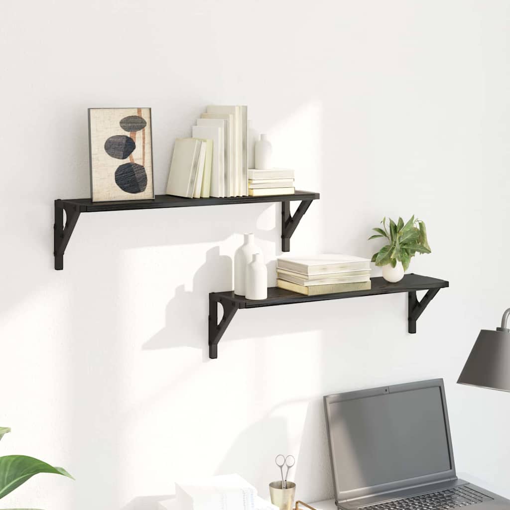 vidaXL Półki ścienne z półką 2 pcs Czarny Dąb 60 x 15 x 15,5 cm