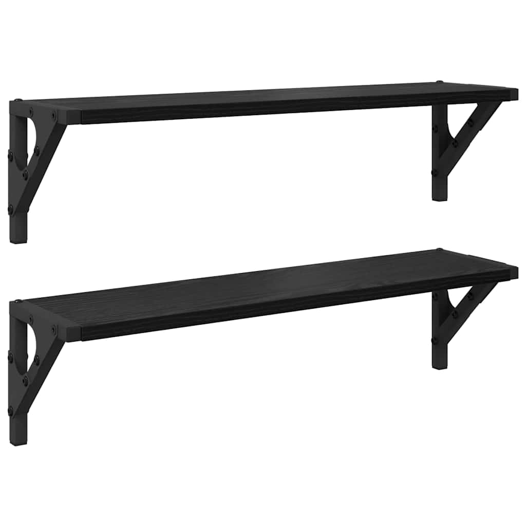 vidaXL Półki ścienne z półką 2 pcs Czarny Dąb 60 x 15 x 15,5 cm