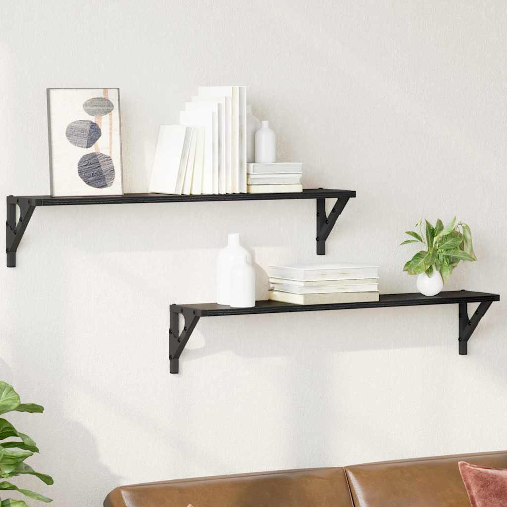 vidaXL Półki ścienne z półką 2 pcs Czarny Dąb 80 x 15 x 15,5 cm