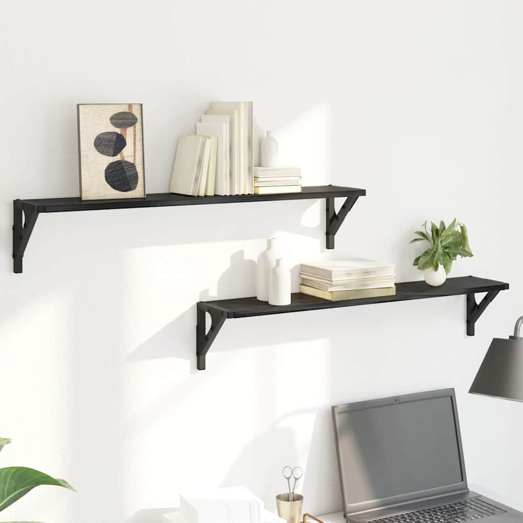 vidaXL Półki ścienne z półką 2 pcs Czarny Dąb 80 x 15 x 15,5 cm